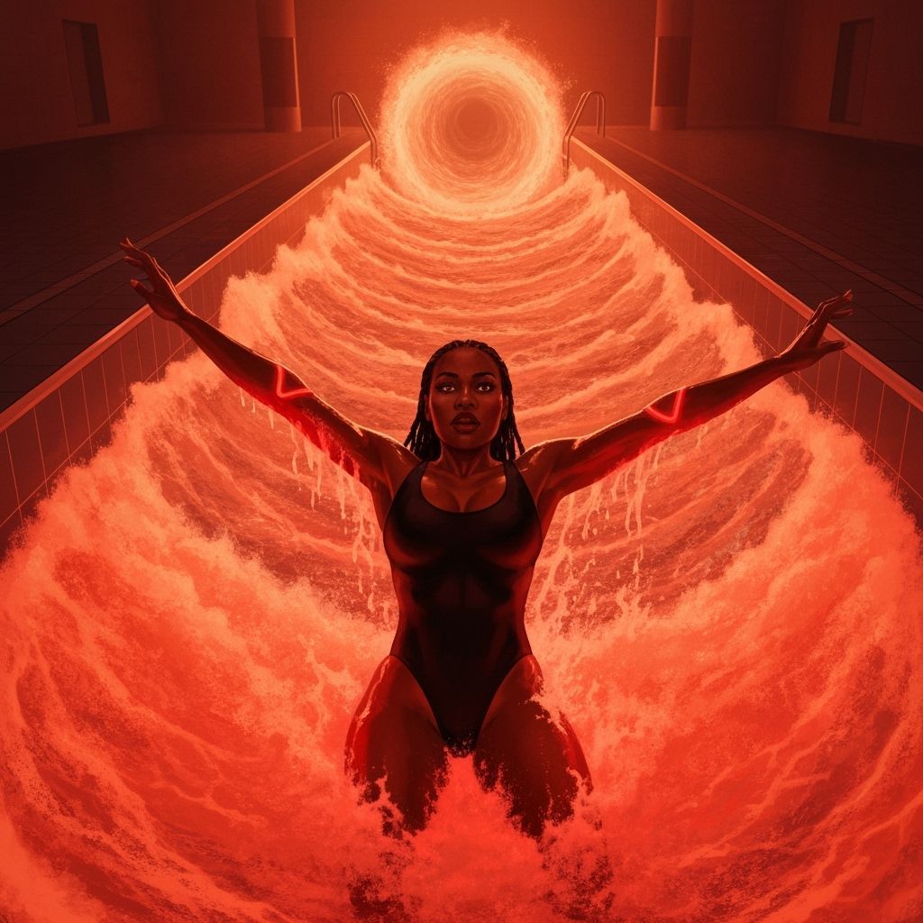Futuristic Woman in Pool with Glowing Attire
