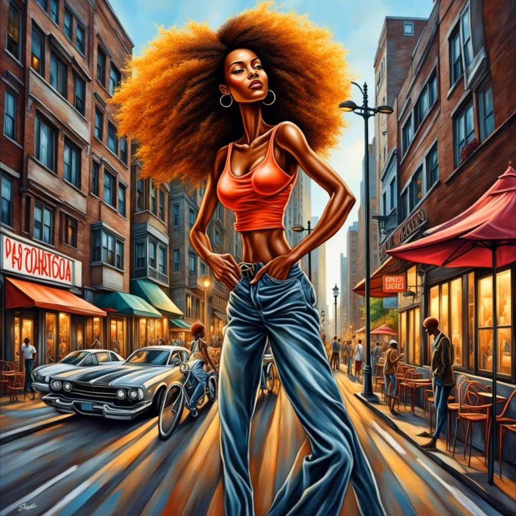 Confident Woman with Afro in Urban Setting