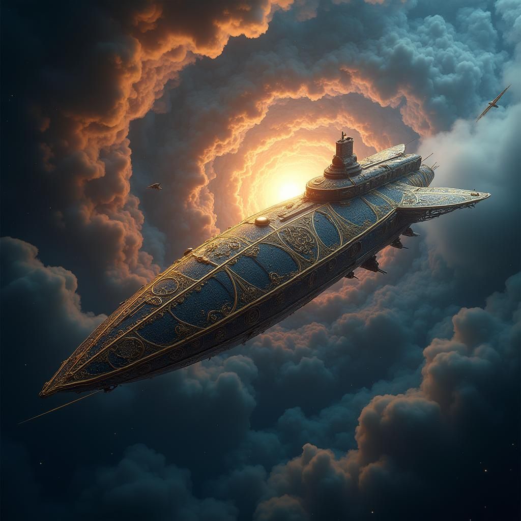 Ornate Brocade Spaceship in Iridescent Vortex