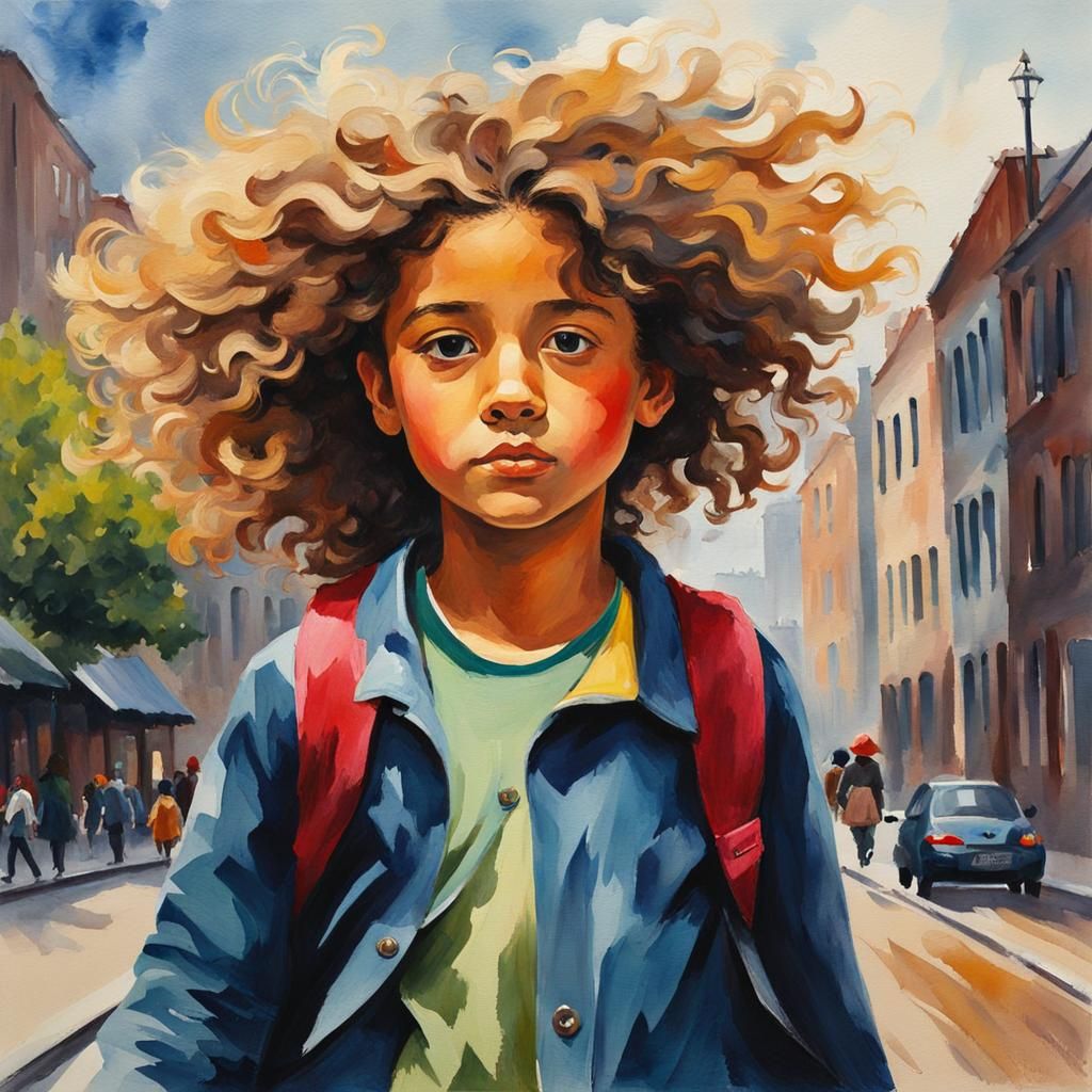 Girl in Wind, Gouache Impressionist Masterpiece