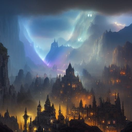 Magical City in the Clouds: Fantasy Digital Painting