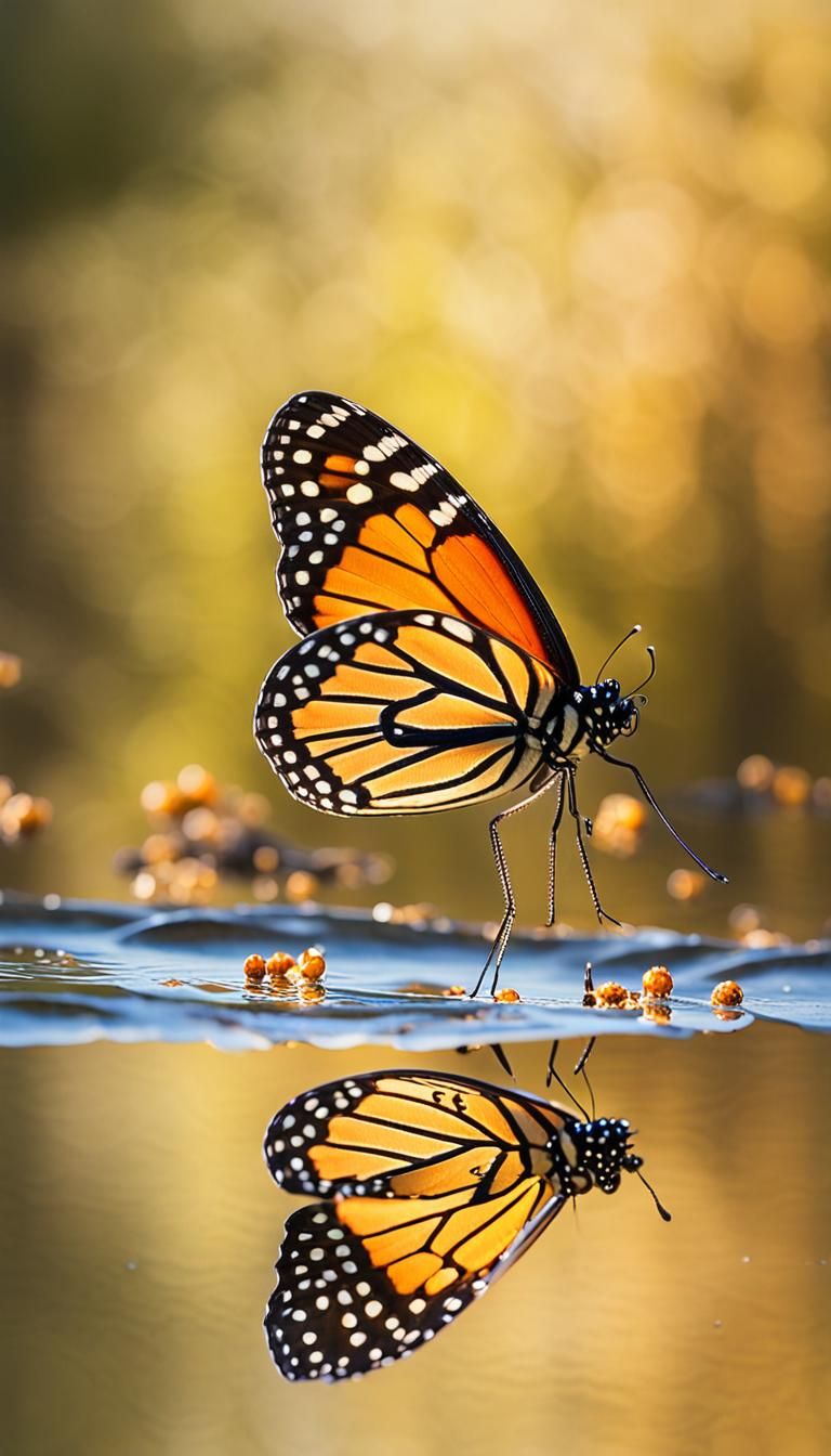 Monarch Butterfly Reflection Macro Photograph