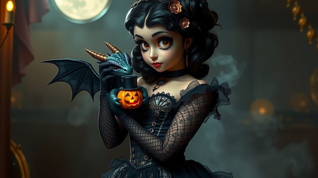 Steampunk Betty Boop with Baby Dragon