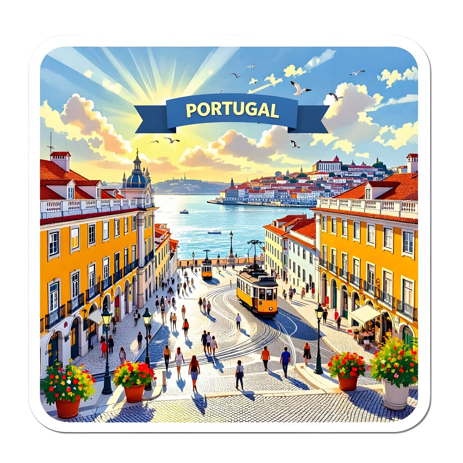 Vibrant Lisbon Sticker of Praça do Comércio
