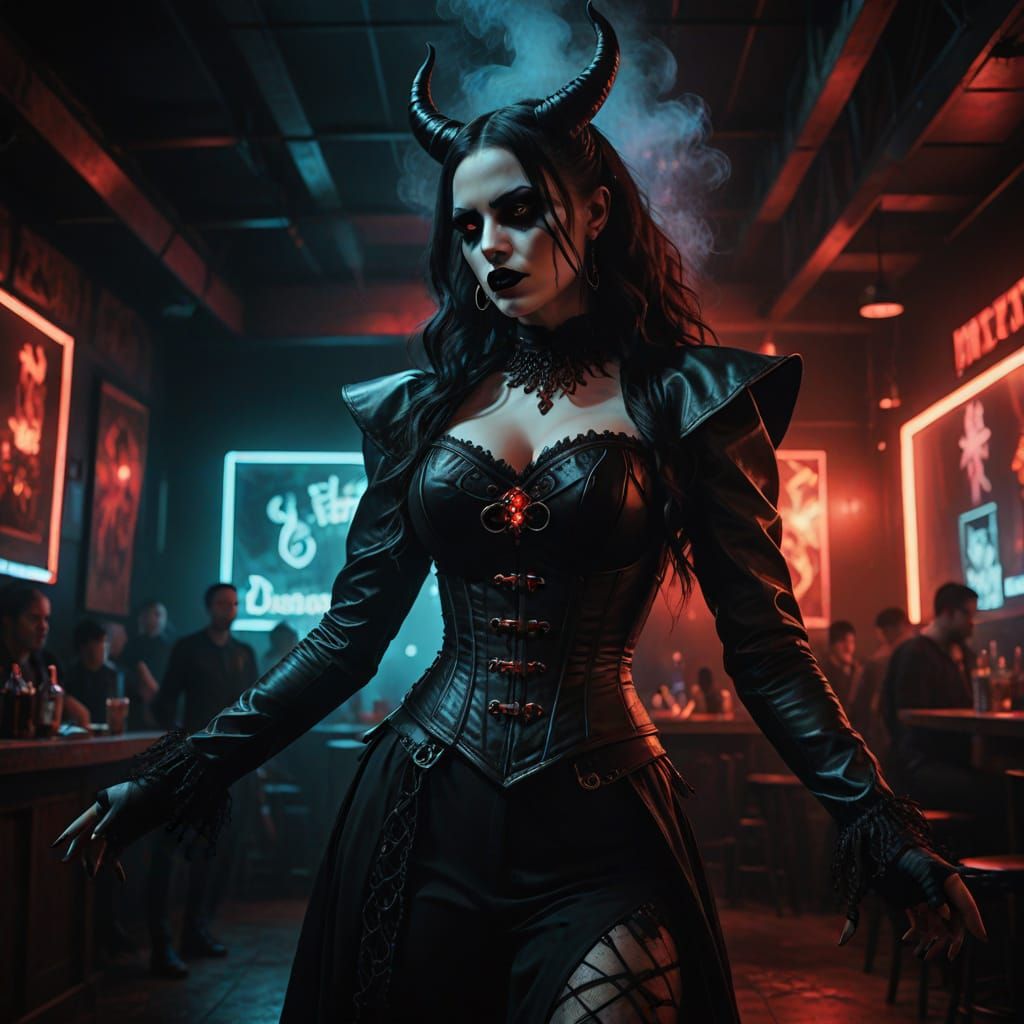 Sultry Lady Devil in a Dimly Lit Nightclub