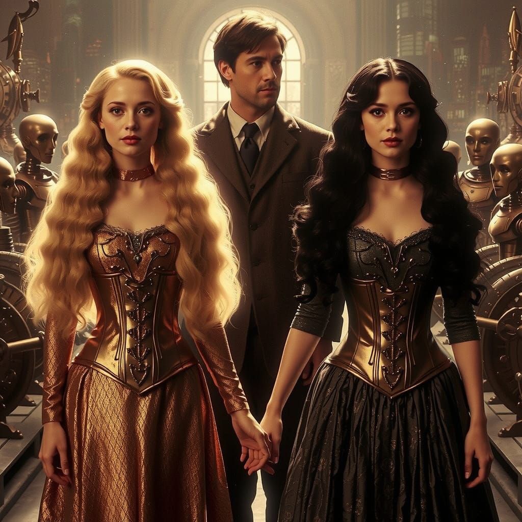 Dieselpunk Women in a Pre-Raphaelite Hall