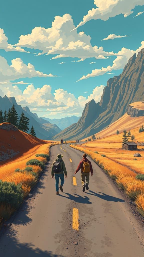 Chance Encounter on a Road in Retro-Futuristic Style