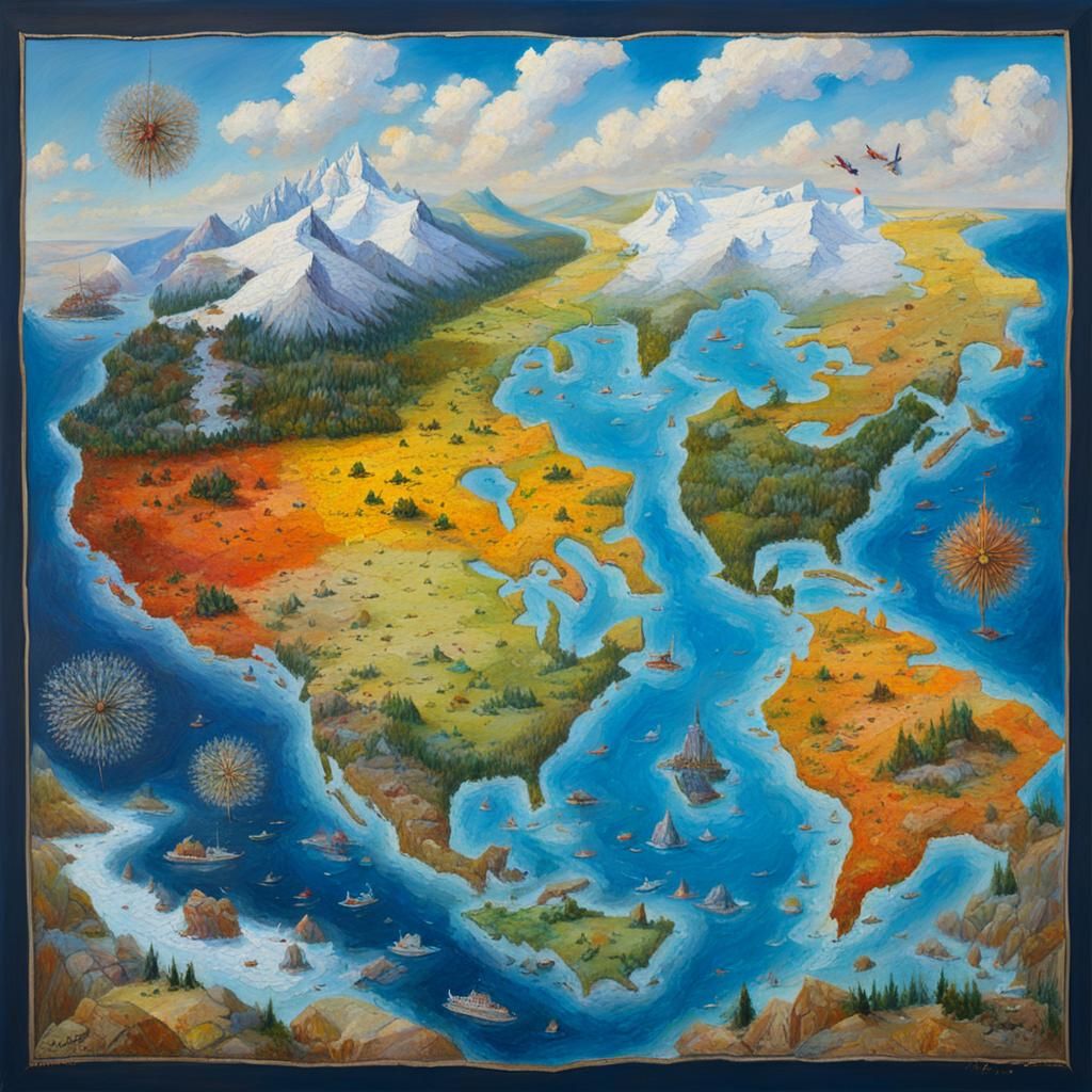 Four Seasons Map in Oil Painting Style