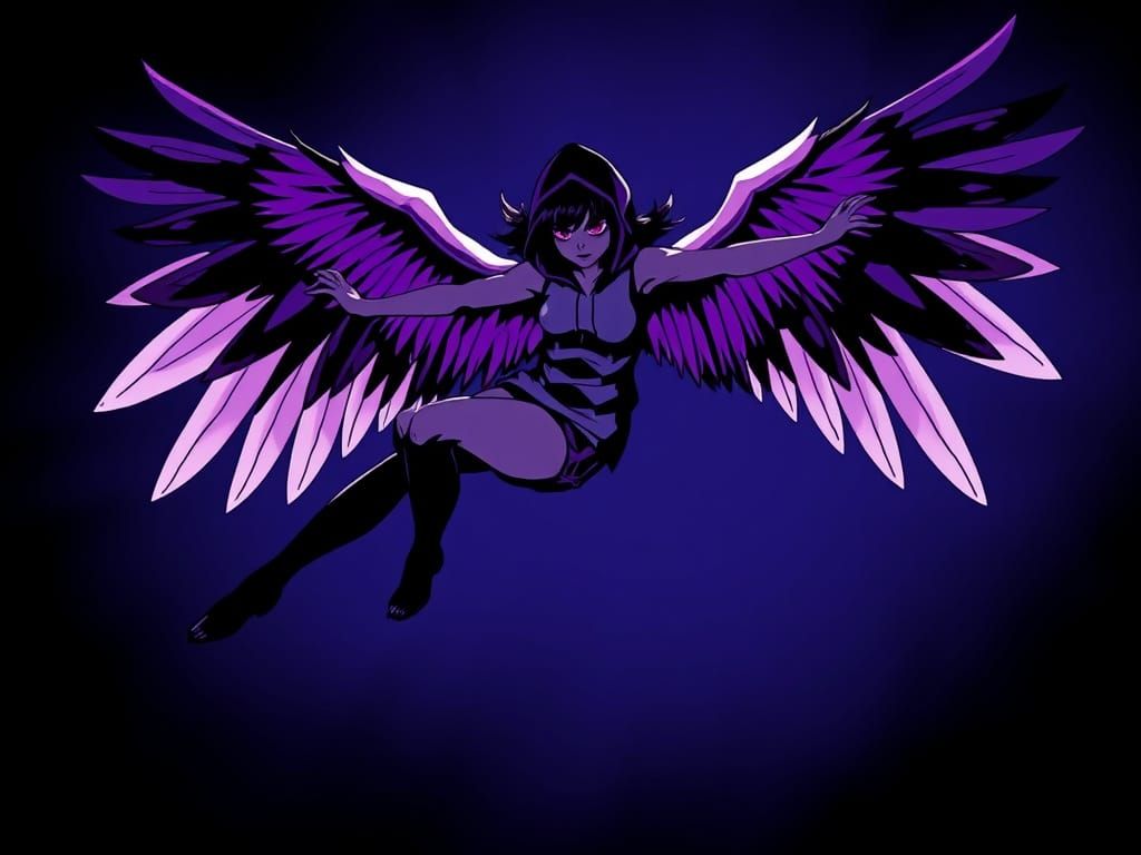 Mysterious Harpy Girl Takes Flight Under Starry Night