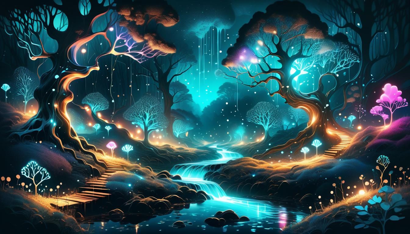 Bioluminescent Enchanted Forest in 3D Digital Art