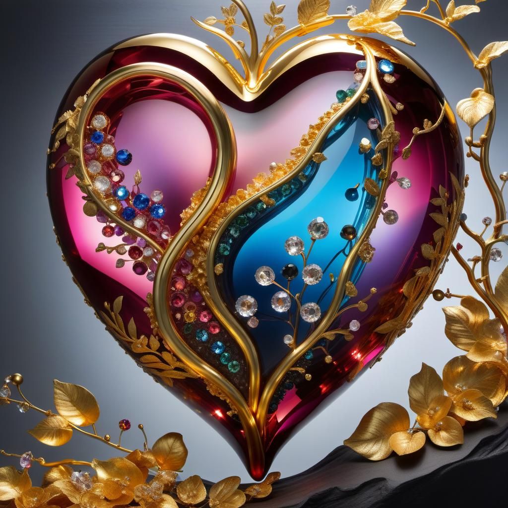 Mixed Media Beating Heart with Gold Leaf