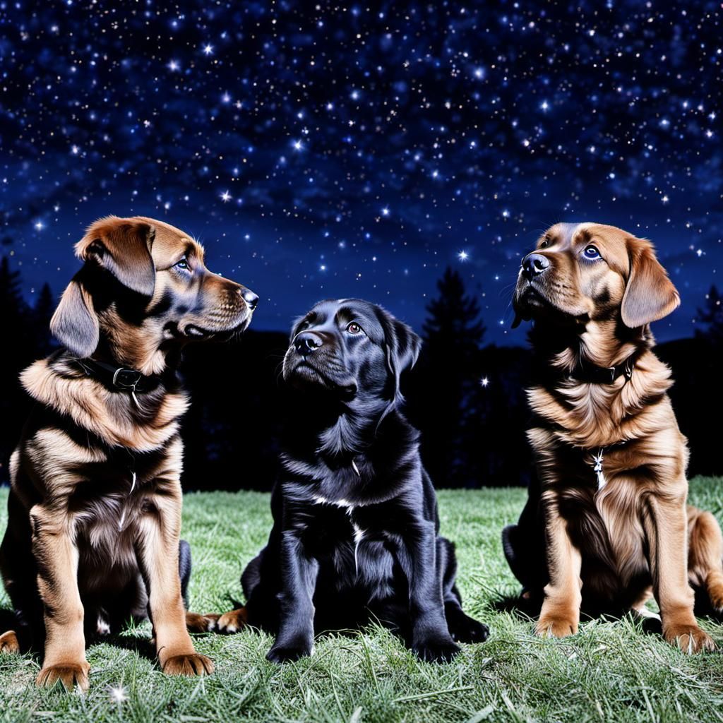 Puppies Discovering Bright Starlight