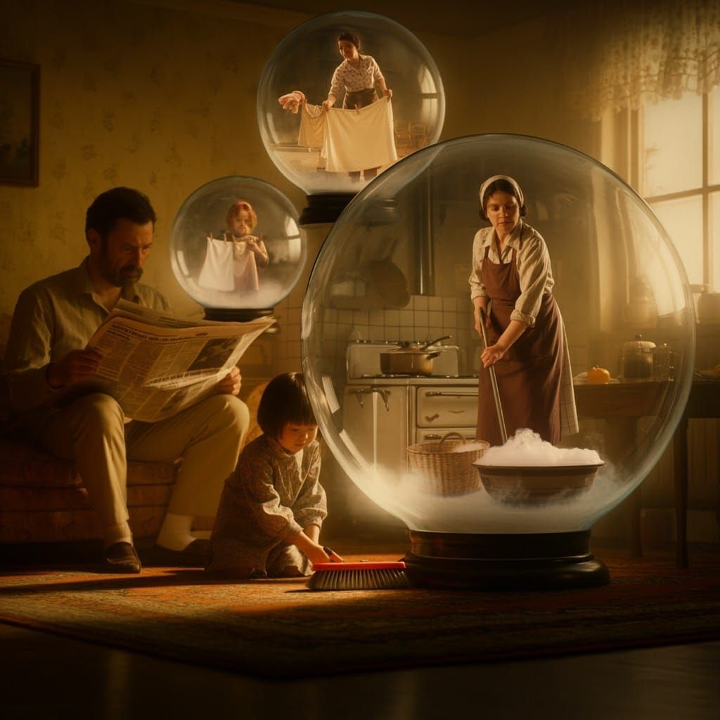 Family Scene with Glass Ball Worlds
