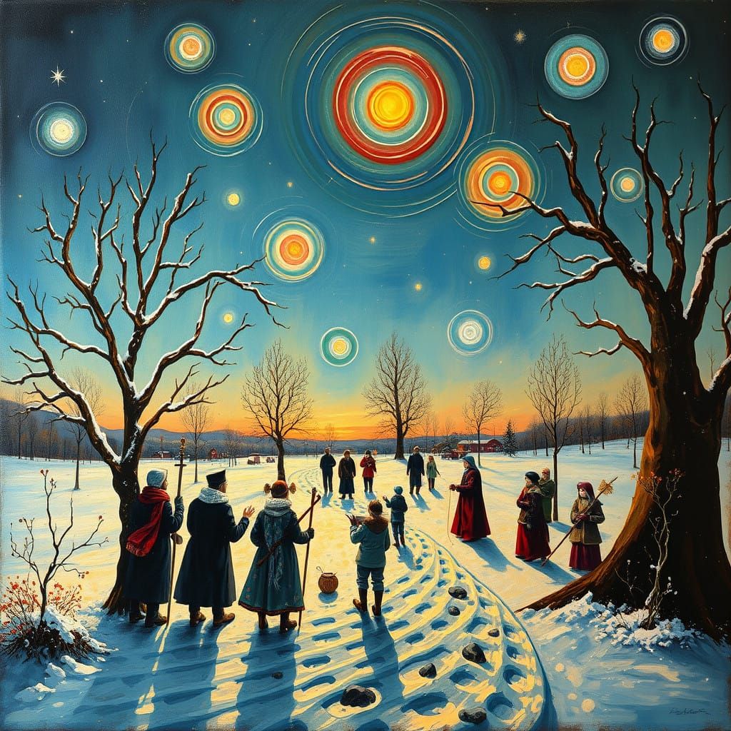 Winter Solstice Celebration in Vibrant Pop Impressionist Sty...