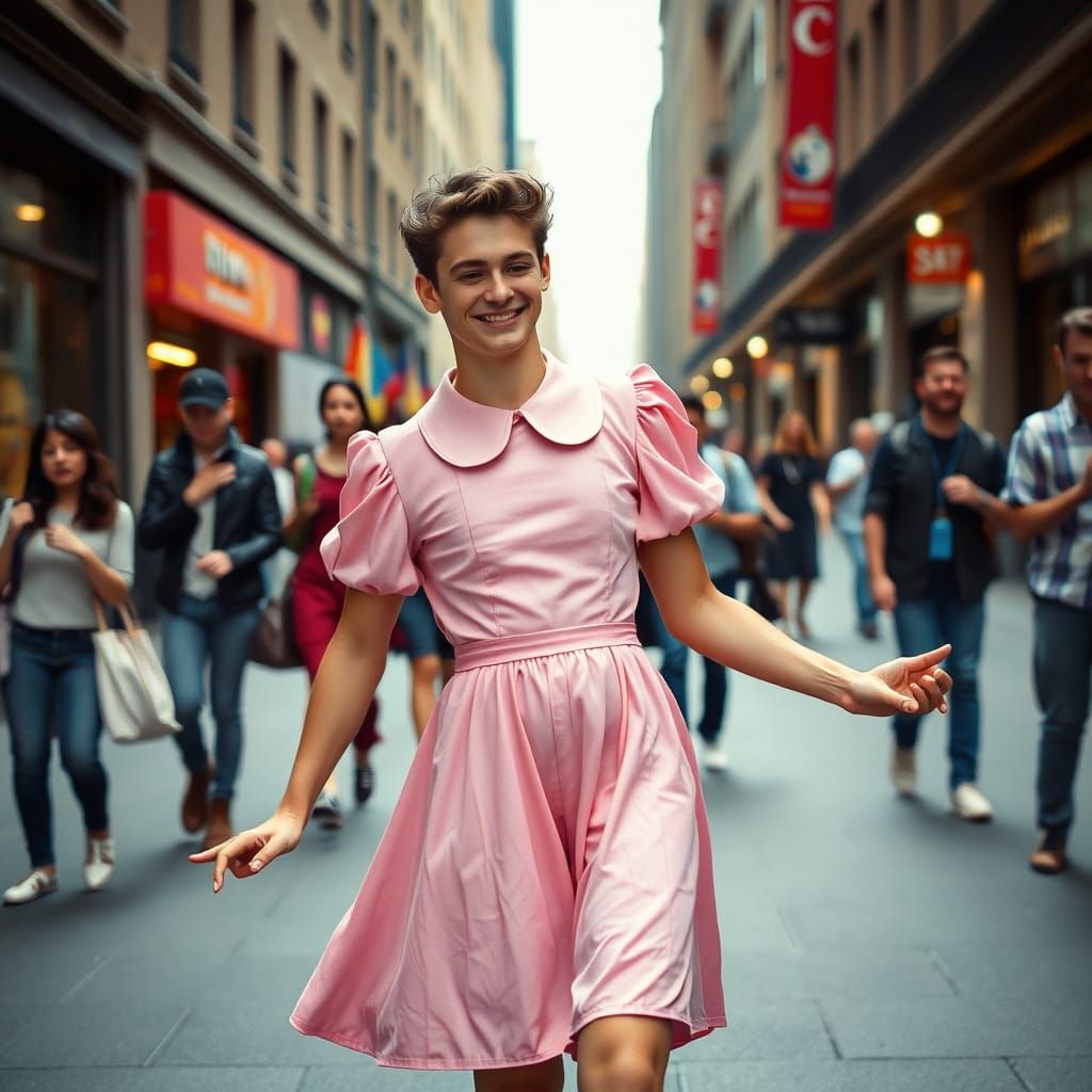 Confident Youth Expresses Himself in a Vibrant City Scene