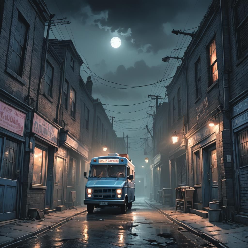 Ominous Ice Cream Van in Dark Fantasy Art