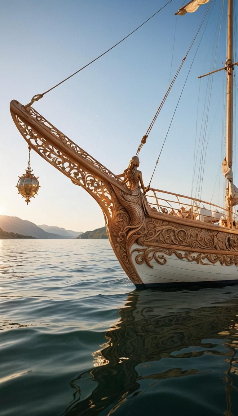 Sunrise Sailboat with Mermaid in Lake