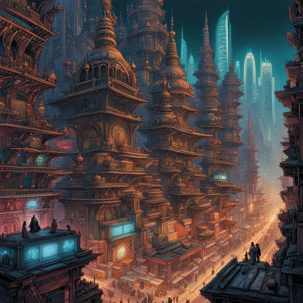 Cyberpunk Mumbai: Holographic Hindu Art in Iridescent Light