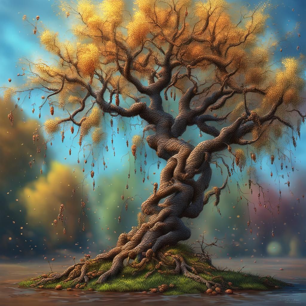 Hyperrealistic Catkin Tree in Splash Art Style