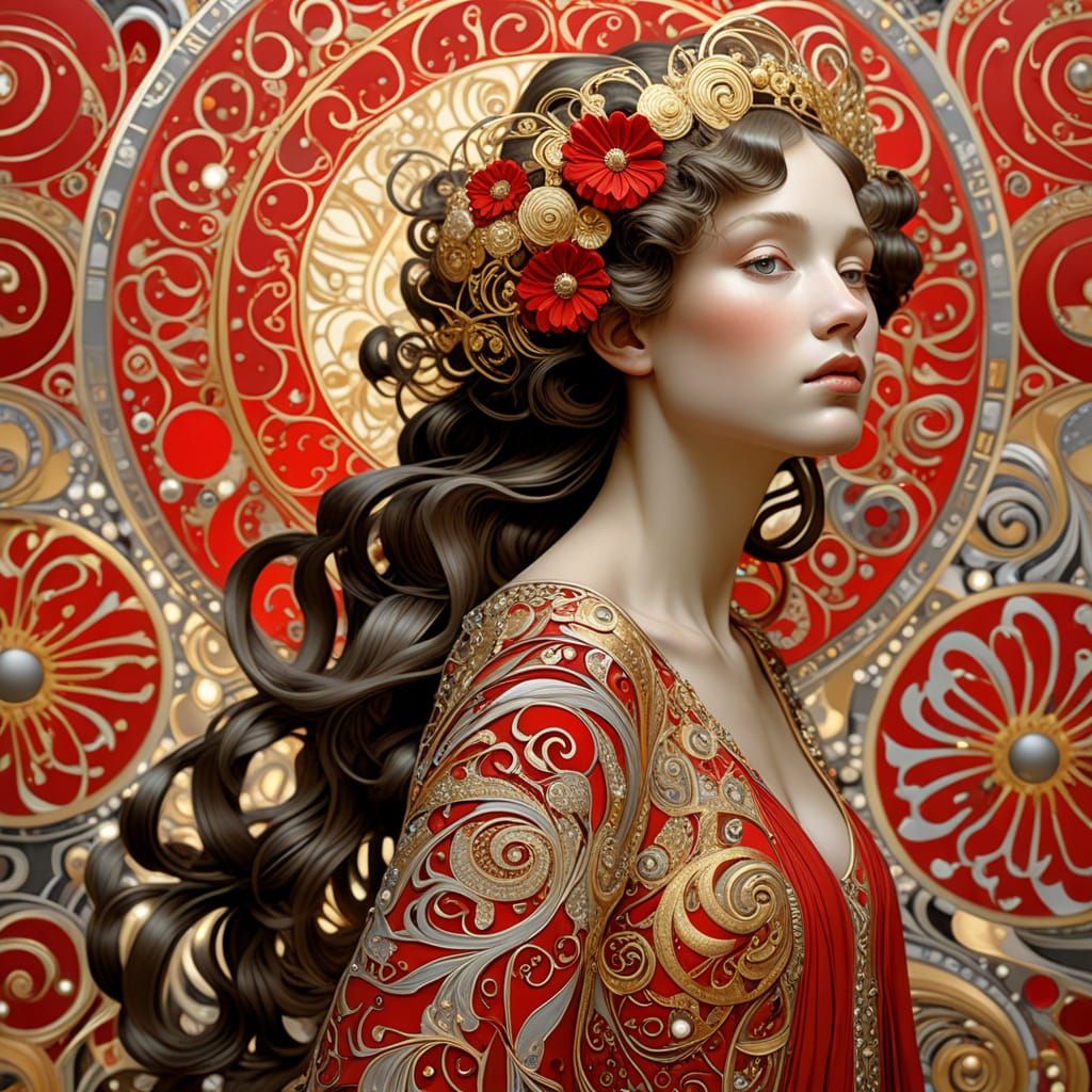 Fractal Art Nouveau with Gold and Silver Details