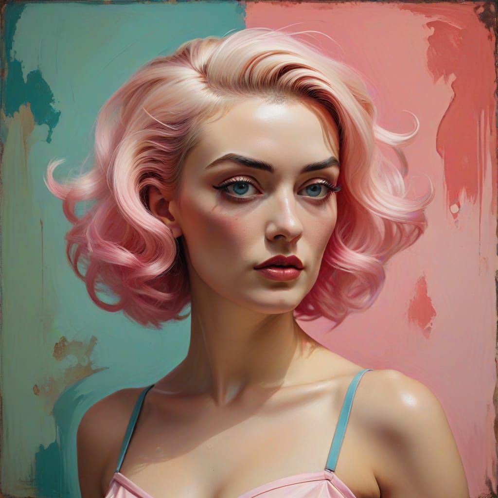 Surreal Pin-Up Woman in Art Nouveau Style