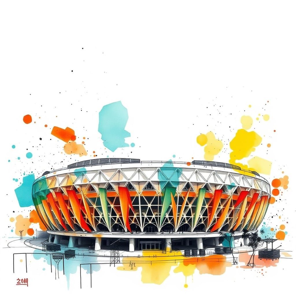 Vibrant Watercolor Bird's Nest Stadium in Beijing