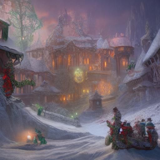 Detailed Christmas Matte Painting in Deep Color