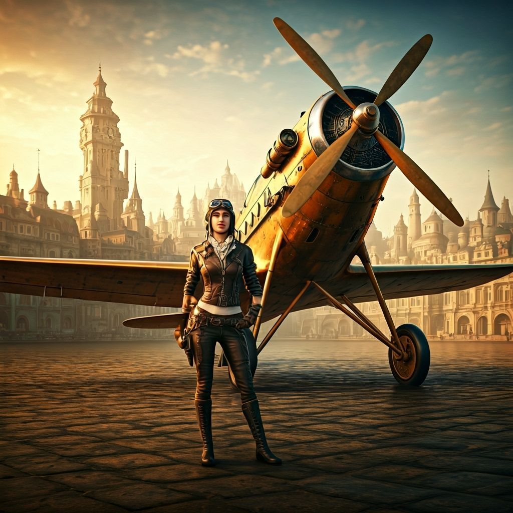 Steampunk Pilot and her Clockwork Aircraft