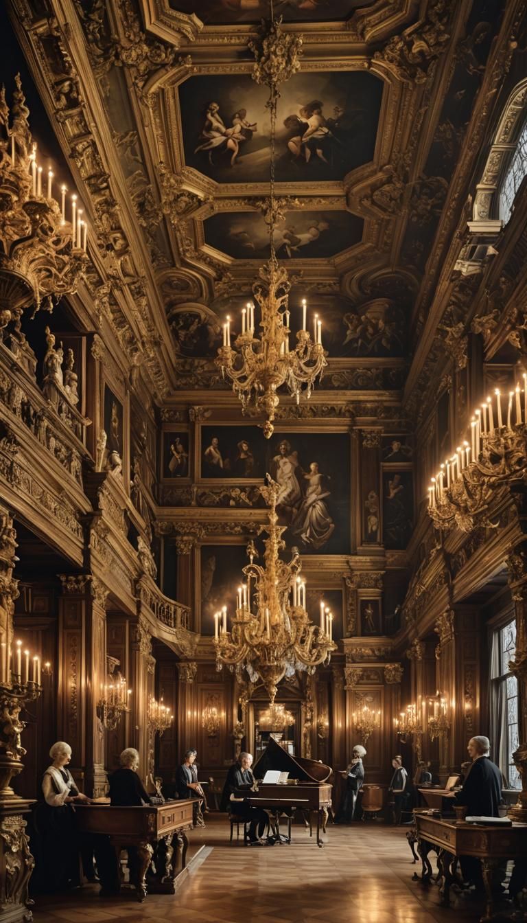 Baroque Composer in Ornate 17th Century Interior