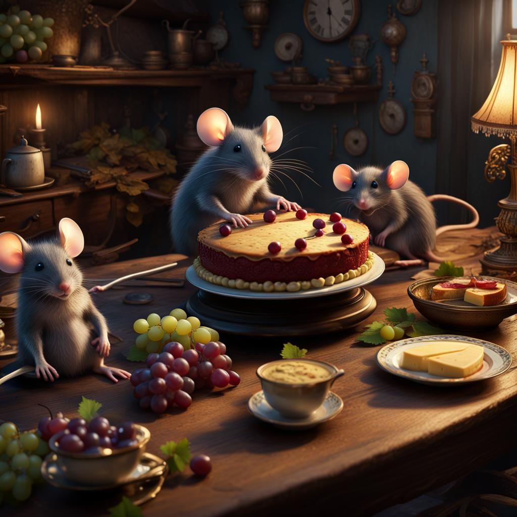 Mice Feast: Detailed Fantasy Art in 8K
