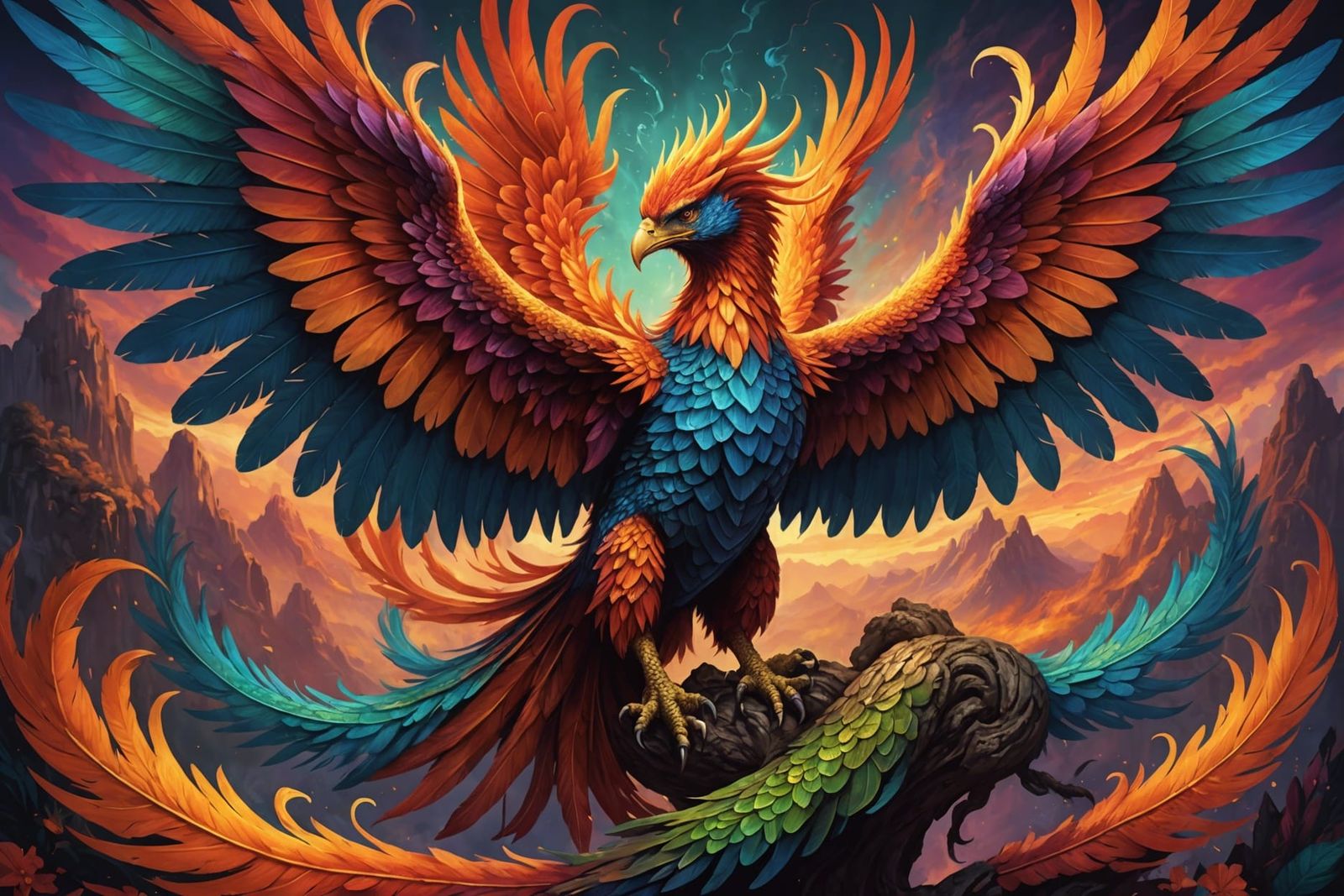 Phoenix Dragon Fusion: Mythical Creatures in Vibrant Art