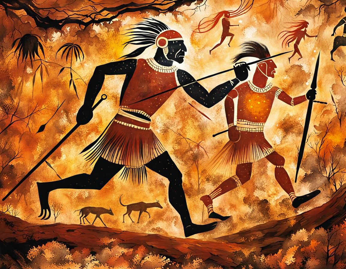 Prehistoric Warrior in English Countryside, Cave Painting