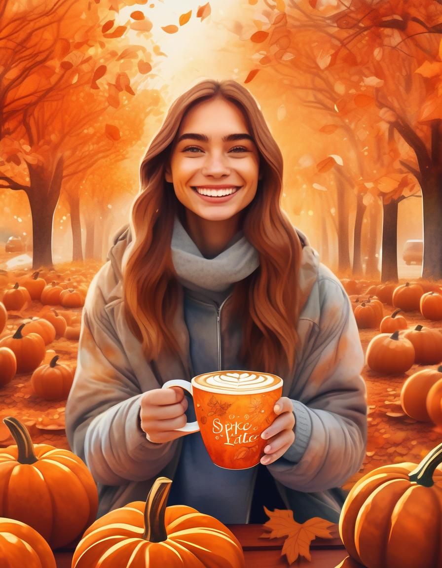 Pumpkin Spice Latte in Watercolor Style