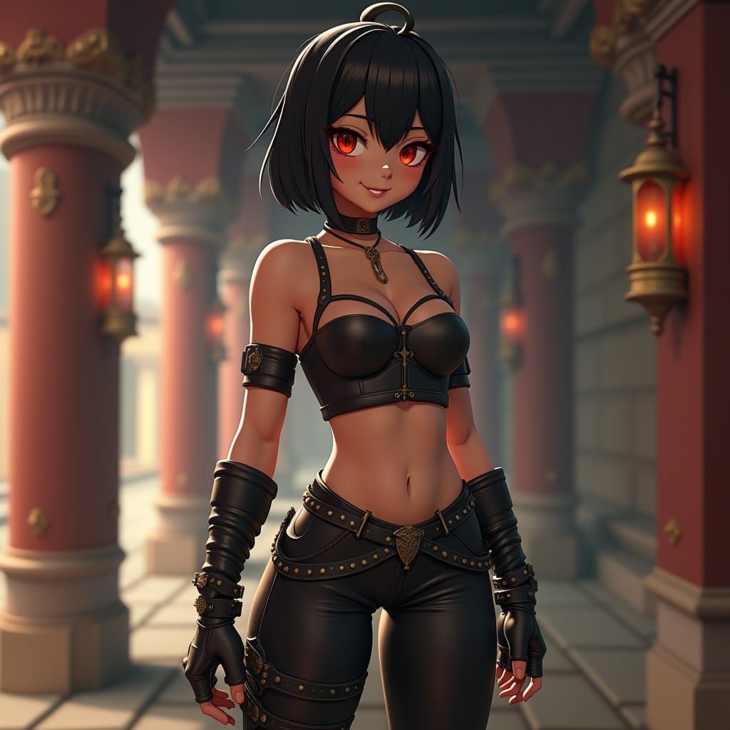 Confident Girl with Red Eyes, Anime Art Style