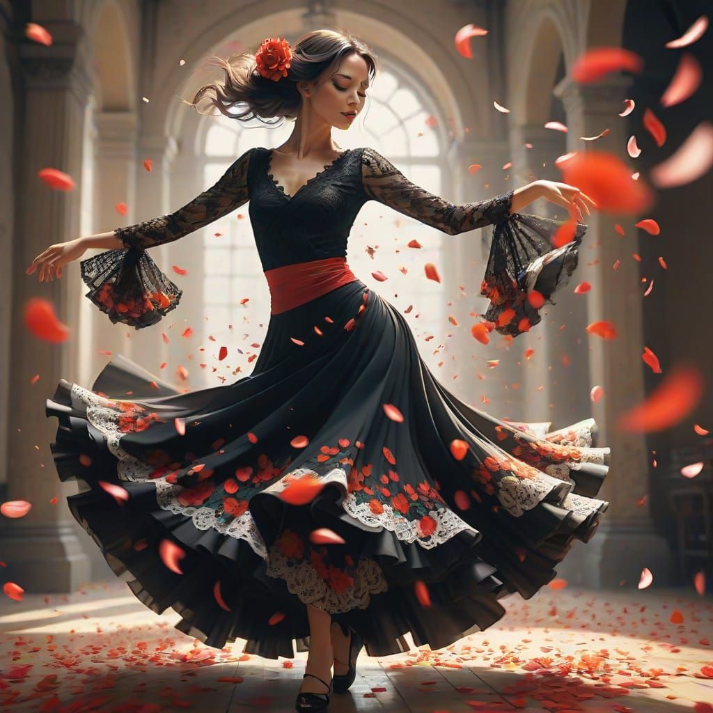 Passionate Flamenco Dancer in Anime Style