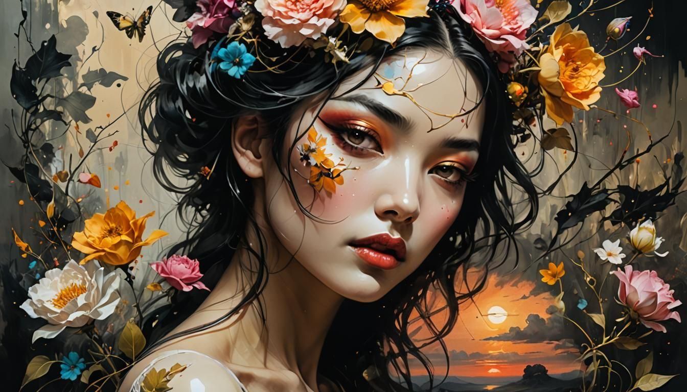 Surreal Blossoming Figure in Dreamlike Style