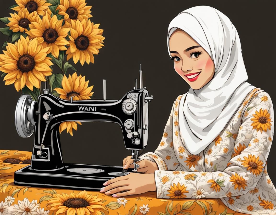 Tailor Girl in White Hijab Sewing in Traditional House