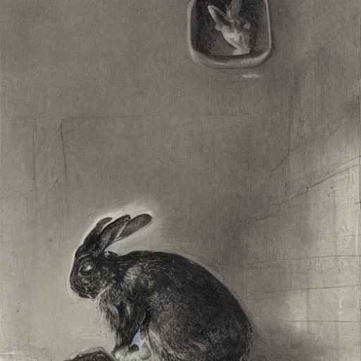 Surreal Rabbit Kitchen Scene in Classic Style