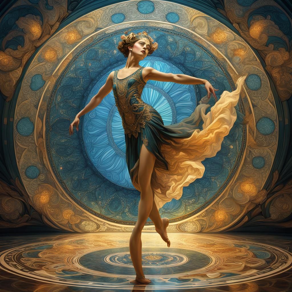 Dancer in Art Nouveau Style with Fractal Curves