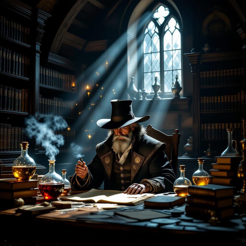Alchemist's Study: Ancient Desk with Arcane Objects