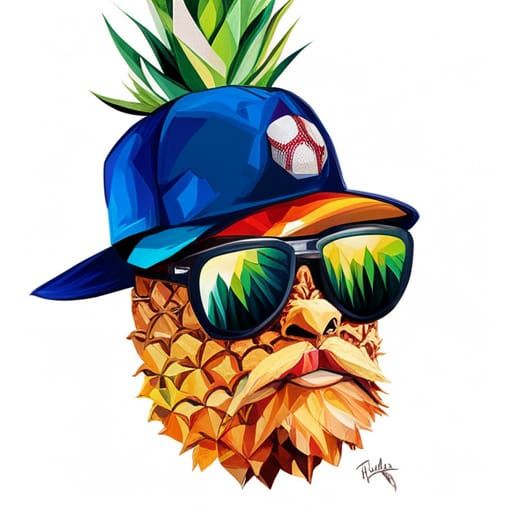 Pineapple with Sunglasses and Baseball Cap
