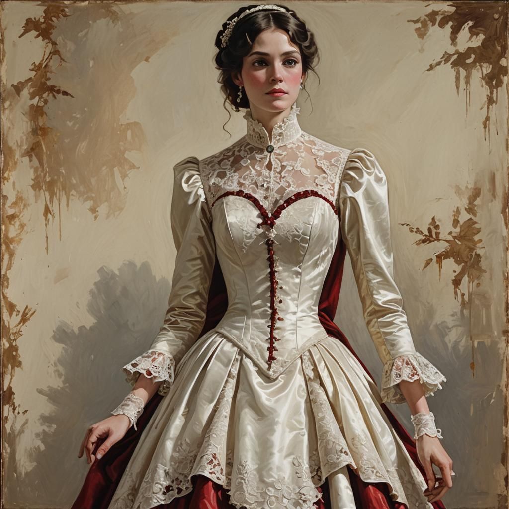 Cream Lace Wedding Dress, Oil Painting