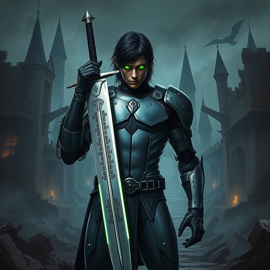 Bionic Medieval Warrior in Ruins, Biomechanical Style