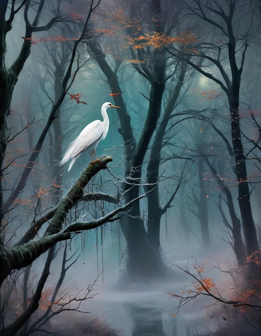 Luminous Forest Enshrouded in Glittering Fog