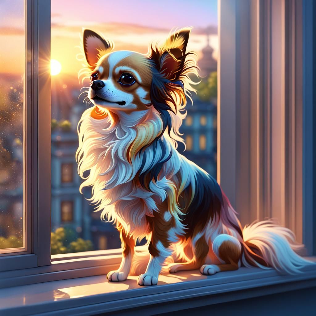 Chihuahua Watches Sunrise: Hyperdetailed Matte Painting