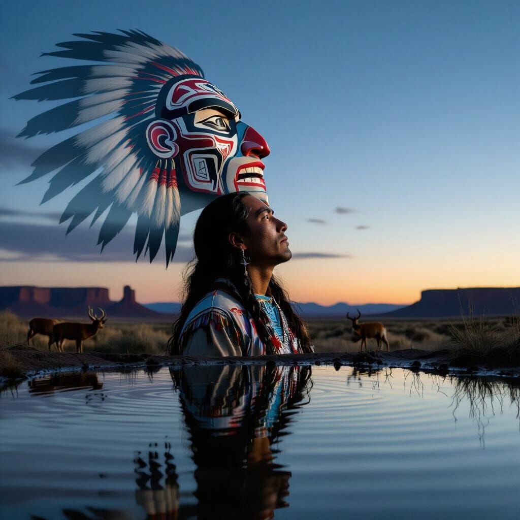 Navajo Man in Dusk-Dawn Gradient Landscape