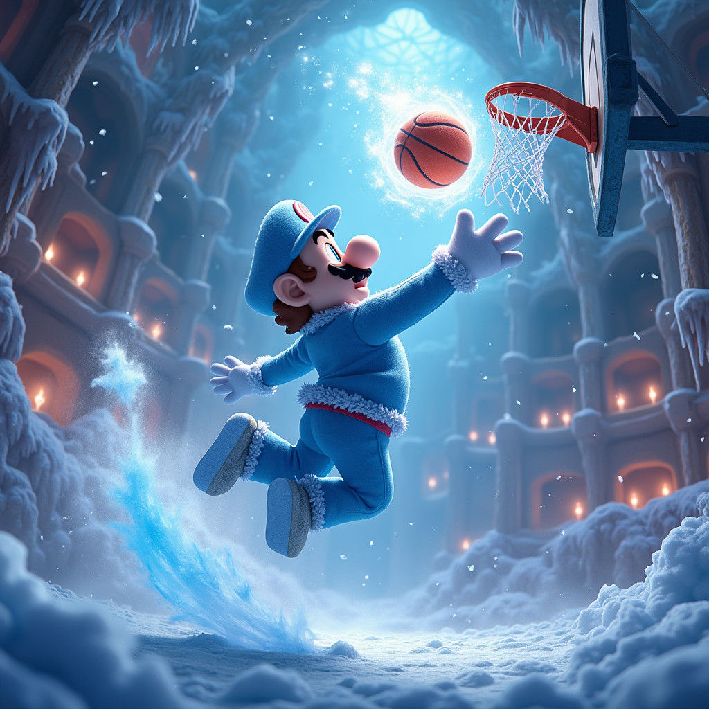 Ice Mario's Frosty Three-Pointer in Fantasy Arena