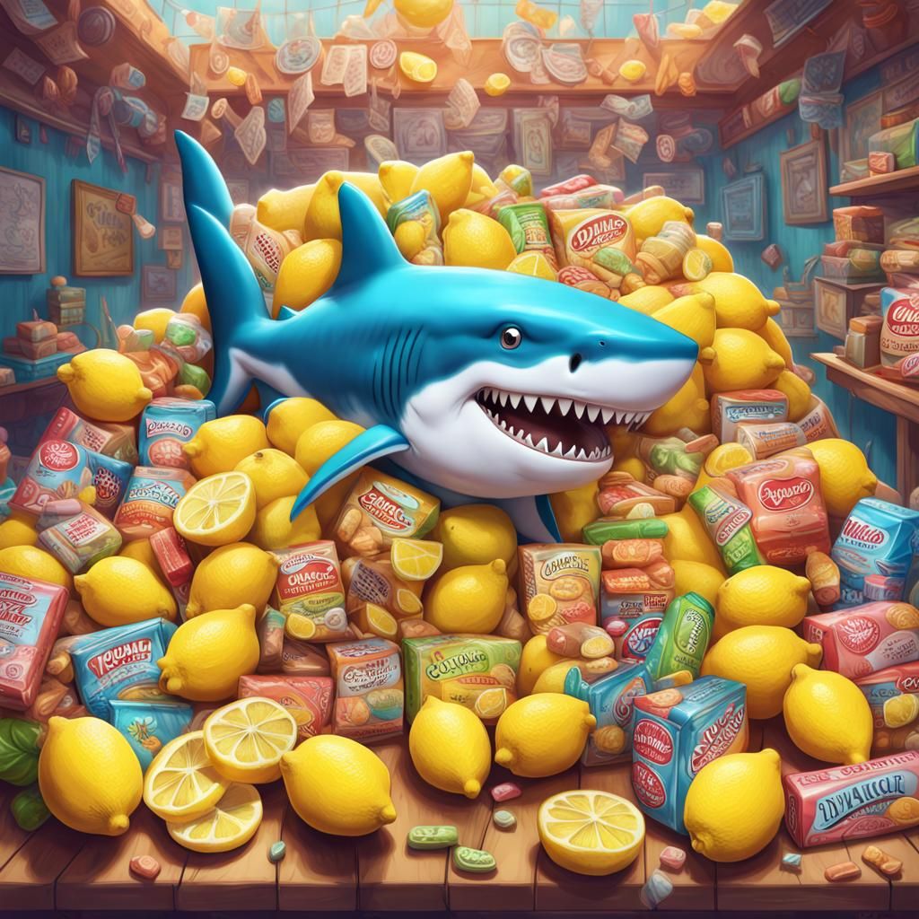 Fat Shark's Whimsical Feast: Candy Art Illustration