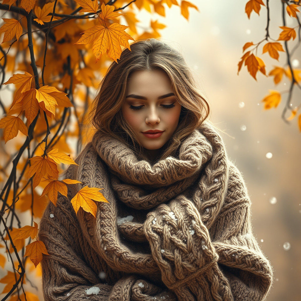 Serene Woman in Cozy Autumn Scene