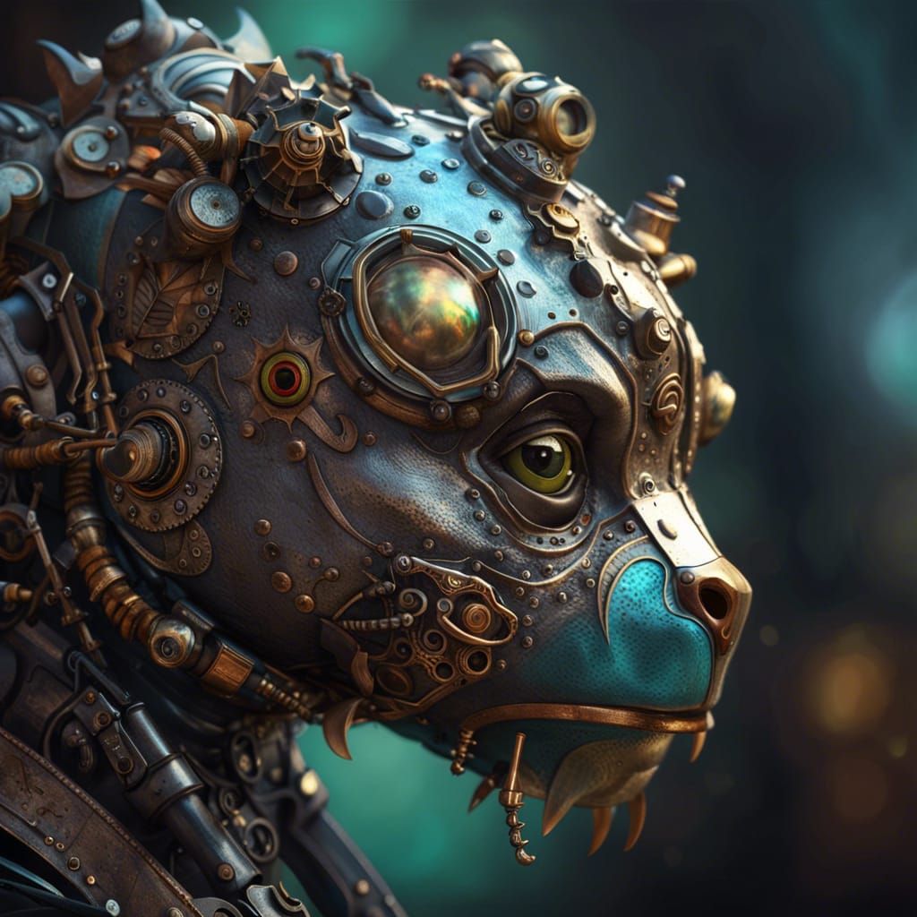 Steampunk Baby Monster Portrait in Digital Art Style